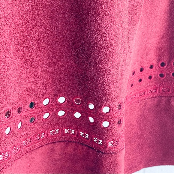 BB Dakota sleeveless burgundy suede plunging empire eyelet mini party dress-4 - Picture 11 of 16